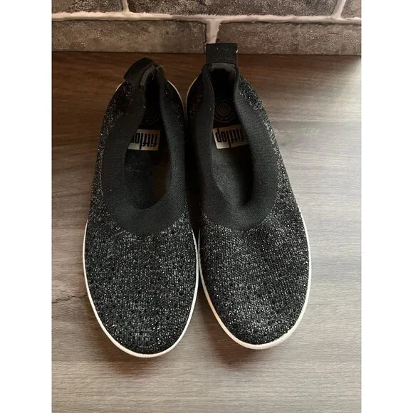 FITFLOP Uberknit Sparkle Black Slip On Flats Size  7 - Picture 2 of 13